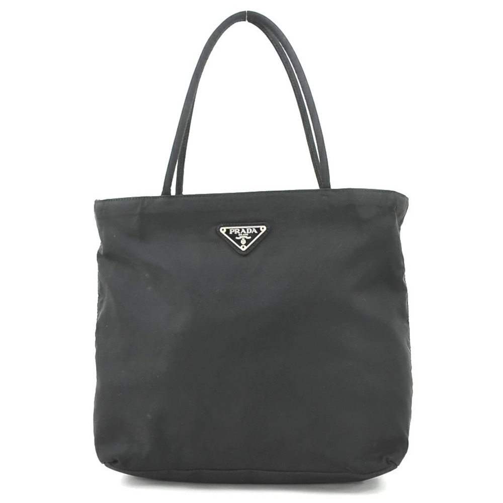 Prada Tessuto tote bag enameled metal triangle logo Black